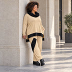 Jerseyhose mit geradem Bein und Dehnbund mit Taftdetails und dekorativer Overlocknaht