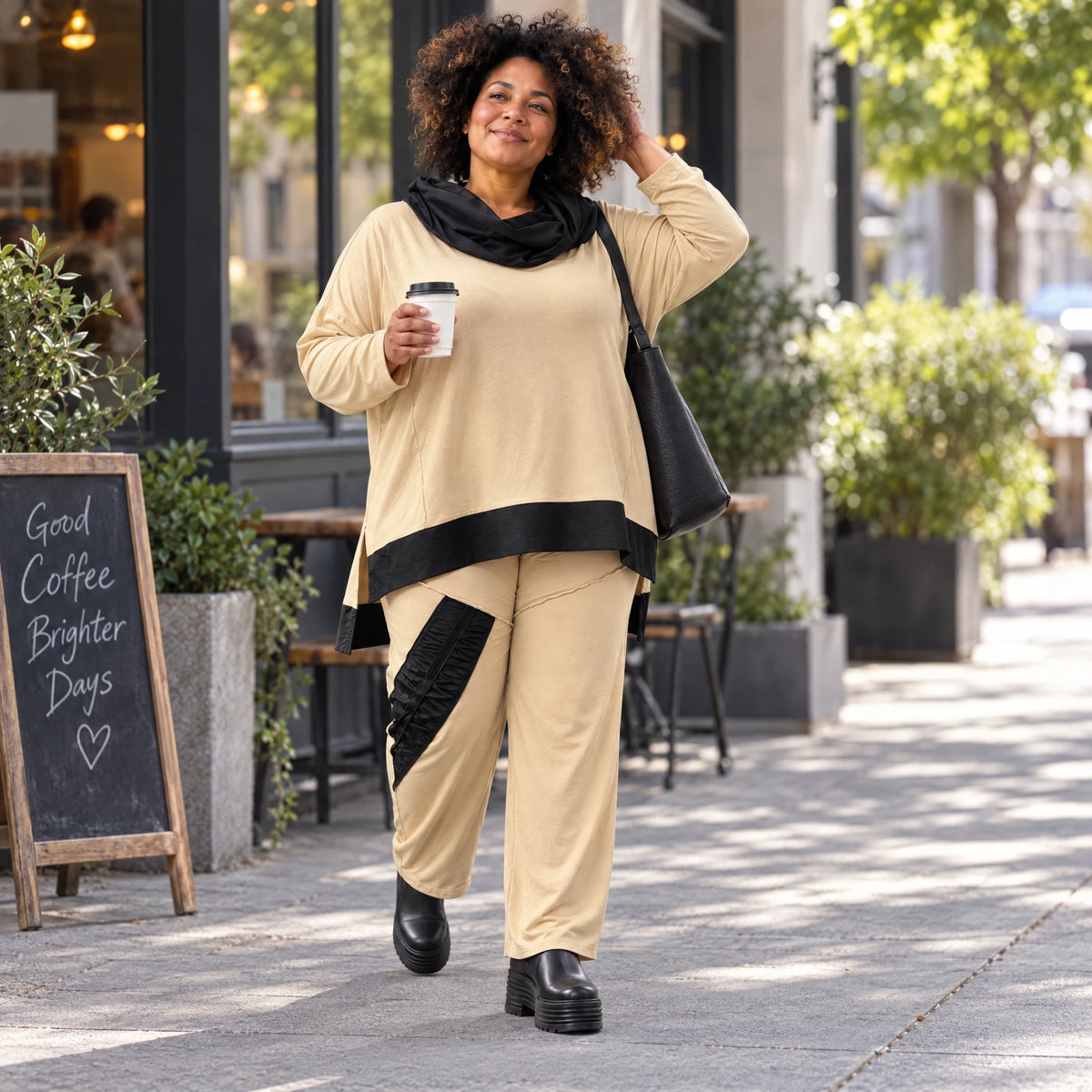 Jerseyhose mit geradem Bein und Dehnbund mit Taftdetails und dekorativer Overlocknaht