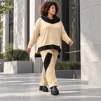 Jerseyhose mit geradem Bein und Dehnbund mit Taftdetails und dekorativer Overlocknaht