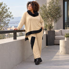 Jerseyhose mit geradem Bein und Dehnbund mit Taftdetails und dekorativer Overlocknaht