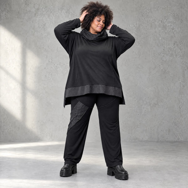 Winterhose aus Stretchjersey mit geradem Bein elastischem Bund und Overlocknahtdetail