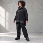 Winterhose aus Stretchjersey mit geradem Bein elastischem Bund und Overlocknahtdetail