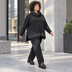 Winterhose aus Stretchjersey mit geradem Bein elastischem Bund und Overlocknahtdetail