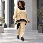 Rollkragenshirt aus Viskosejersey mit Taftdetail asymmetrisch vorne kurz hinten lang