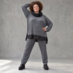 Graue Karottenleggings aus Jersey mit Stretch und Elastikbund weich und bequem warm