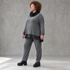 Graue Karottenleggings aus Jersey mit Stretch und Elastikbund weich und bequem warm