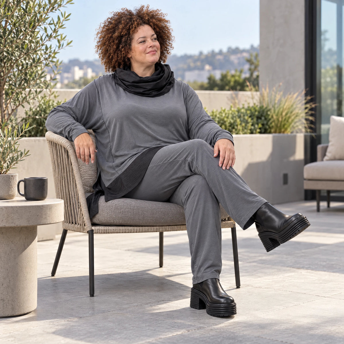 Graue Karottenleggings aus Jersey mit Stretch und Elastikbund weich und bequem warm