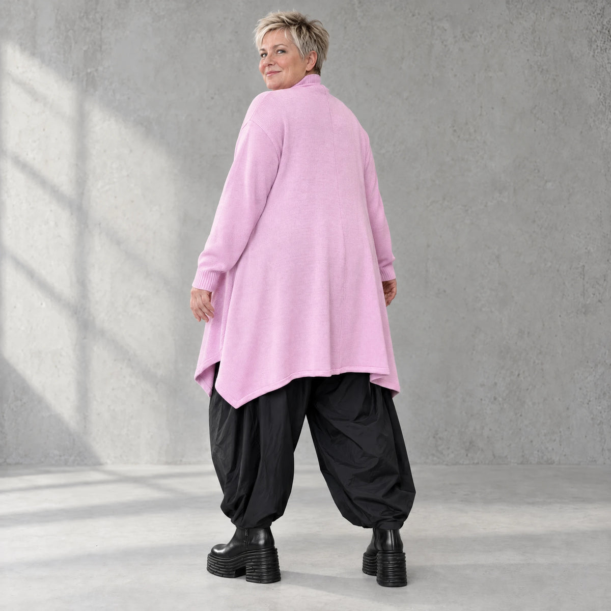 Offener Baumwollstrickcardigan in A-Linie weich warm mit Glockenform ohne Verschluss