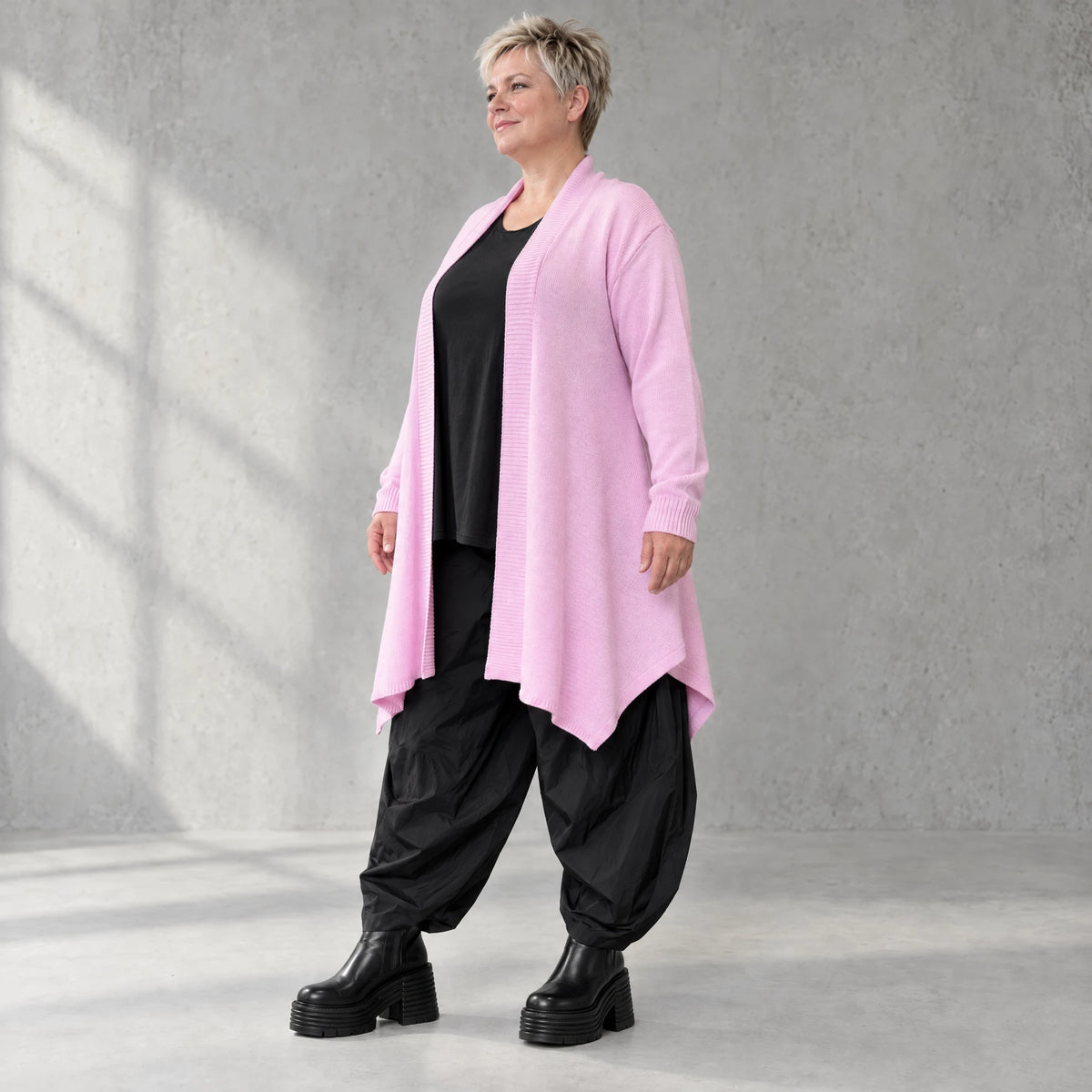 Offener Baumwollstrickcardigan in A-Linie weich warm mit Glockenform ohne Verschluss