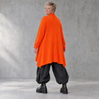 Oranger Baumwollcardigan in A-Linie mit leichter Glockenform aus weichem Feinstrick