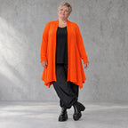 Oranger Baumwollcardigan in A-Linie mit leichter Glockenform aus weichem Feinstrick