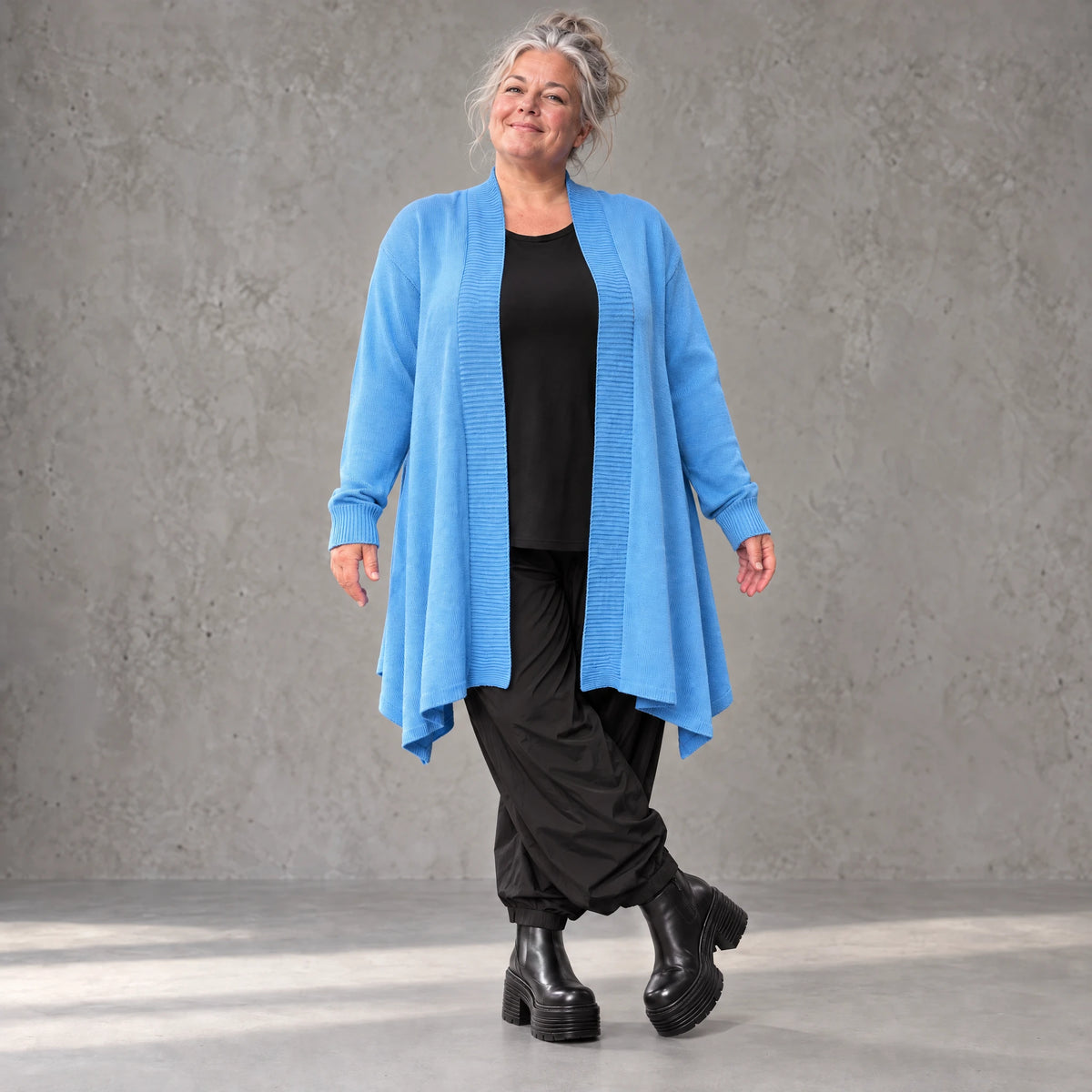 Baumwollstrick Cardigan in A-Linie mit Stehkragen langen Ärmeln und Seitentaschen