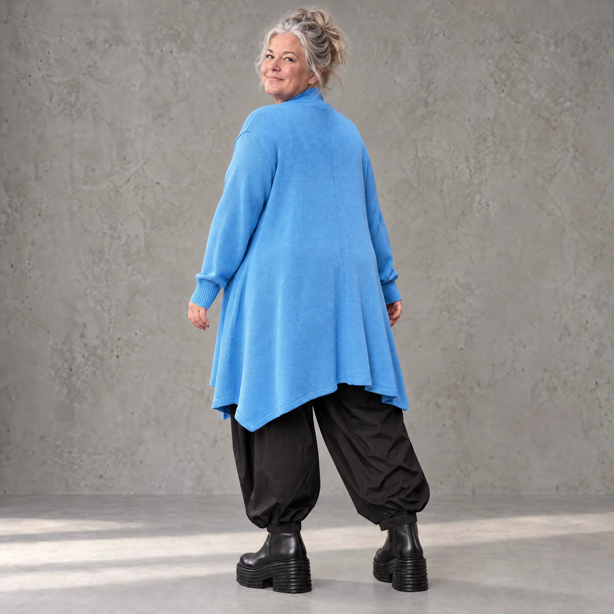Baumwollstrick Cardigan in A-Linie mit Stehkragen langen Ärmeln und Seitentaschen
