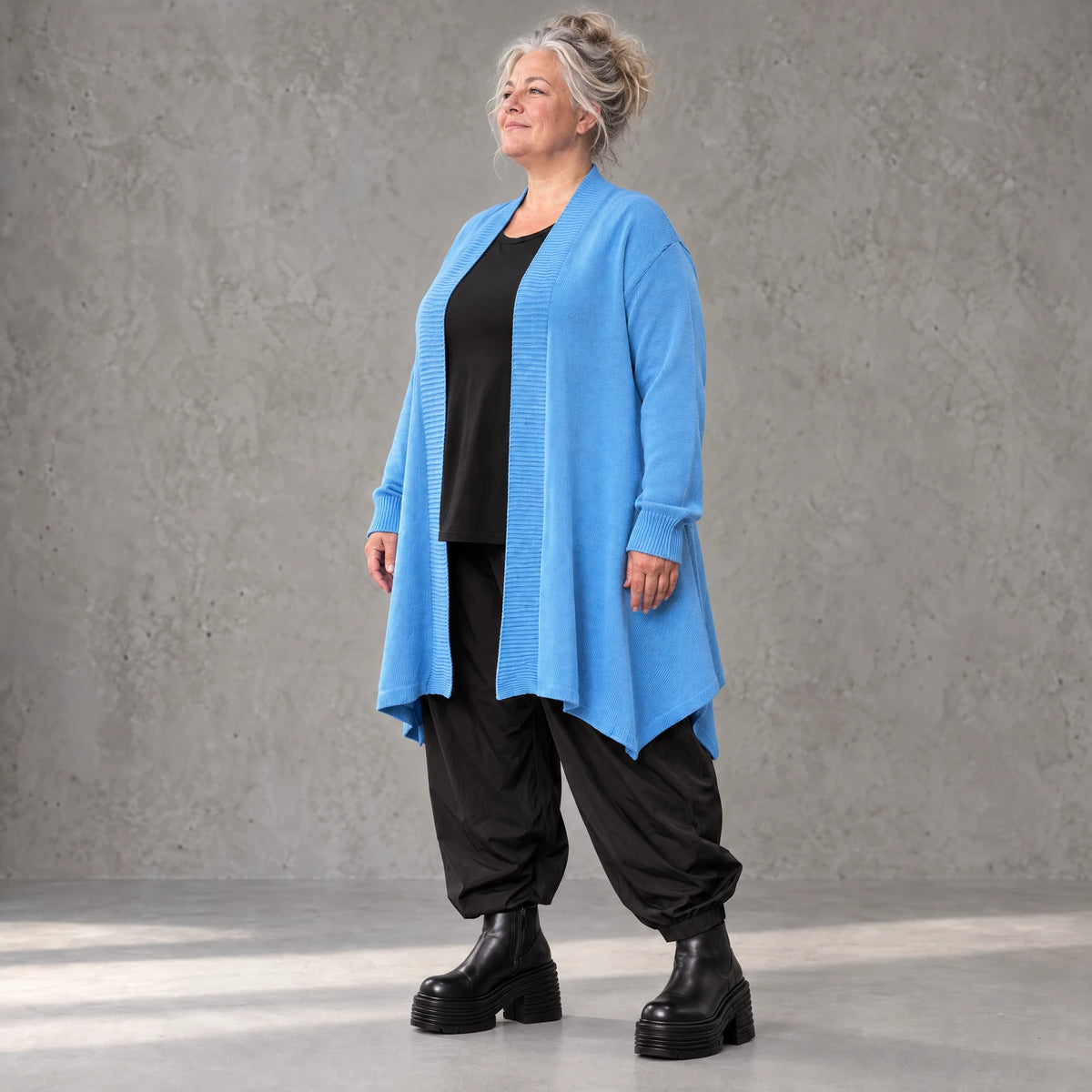 Baumwollstrick Cardigan in A-Linie mit Stehkragen langen Ärmeln und Seitentaschen