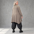Taupe Strickcardigan in Glockenform mit Stehkragen Seitentaschen Baumwollstretch