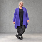 Cardigan aus Baumwolle in Violett mit Stehkragen A-Linie weich verschlusslos warm