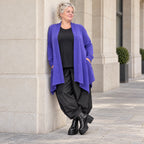 Cardigan aus Baumwolle in Violett mit Stehkragen A-Linie weich verschlusslos warm