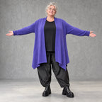 Cardigan aus Baumwolle in Violett mit Stehkragen A-Linie weich verschlusslos warm