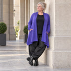 Cardigan aus Baumwolle in Violett mit Stehkragen A-Linie weich verschlusslos warm