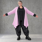 Strickcardigan aus Baumwolle in A-Linie mit Stehkragen und Memorytaft ohne Verschluss