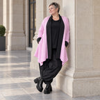 Strickcardigan aus Baumwolle in A-Linie mit Stehkragen und Memorytaft ohne Verschluss