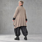 Cardigan aus Baumwolle in Taupe mit Stehkragen A-Linie und Seitentaschen offen leicht
