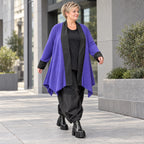 Cardigan in Violett aus Baumwollstrick mit Stehkragen in A-Linie weich und wärmend