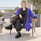 Cardigan in Violett aus Baumwollstrick mit Stehkragen in A-Linie weich und wärmend