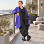 Cardigan in Violett aus Baumwollstrick mit Stehkragen in A-Linie weich und wärmend