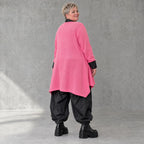 Zartpinker Strickcardigan in A-Linie mit Stehkragen langen Ärmeln und Seitennahttaschen
