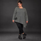 Langarmshirt in Schwarz/Weiß mit Zipfelsaum aus warmem Stretchjersey Made in Italy