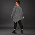 Langarmshirt in Schwarz/Weiß mit Zipfelsaum aus warmem Stretchjersey Made in Italy