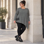 Langarmshirt in Schwarz/Weiß mit Zipfelsaum aus warmem Stretchjersey Made in Italy