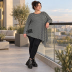 Langarmshirt in Schwarz/Weiß mit Zipfelsaum aus warmem Stretchjersey Made in Italy