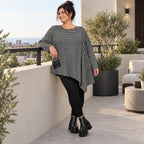 Langarmshirt in Schwarz/Weiß mit Zipfelsaum aus warmem Stretchjersey Made in Italy