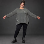 Langarmshirt Schwarz/Weiß in A-Linie aus weichem Stretchjersey mit Faltennahtmuster