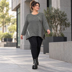 Langarmshirt Schwarz/Weiß in A-Linie aus weichem Stretchjersey mit Faltennahtmuster