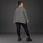 Langarmshirt Schwarz/Weiß in A-Linie aus weichem Stretchjersey mit Faltennahtmuster