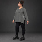 Langarmshirt Schwarz/Weiß in A-Linie aus weichem Stretchjersey mit Faltennahtmuster