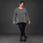 Langarmshirt Schwarz/Weiß in A-Linie aus weichem Stretchjersey mit Faltennahtmuster