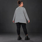 Langarmshirt in Creme/Dunkelblau mit A-Linie aus weichem Stretchjersey und Schlitzen