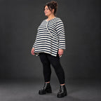 Langarmshirt in Creme/Dunkelblau mit A-Linie aus weichem Stretchjersey und Schlitzen