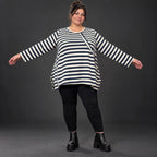 Langarmshirt in Creme/Dunkelblau mit A-Linie aus weichem Stretchjersey und Schlitzen