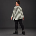Langarmshirt in Creme/Dunkelgrün mit A-Linie aus warmem Stretchjersey und Faltennahtmuster