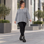 Langarmshirt Dunkelblau/Weiß aus weichem Stretchjersey in A-Linie mit Seitenschlitzen