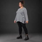 Langarmshirt Dunkelblau/Weiß aus weichem Stretchjersey in A-Linie mit Seitenschlitzen