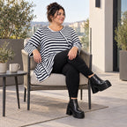 Langarmshirt Dunkelblau/Weiß aus weichem Stretchjersey in A-Linie mit Seitenschlitzen