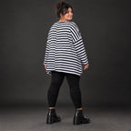Langarmshirt in Dunkelblau/Weiß aus weichem Stretchjersey in A-Linie mit Seitenschlitzen