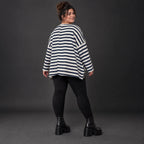 Langarmshirt in A-Linie aus Stretchjersey in Creme/Dunkelblau mit seitlichen Schlitzen