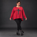 Langarmshirt in Rot mit Rundhalsausschnitt und fließender A-Linie aus Stretchjersey